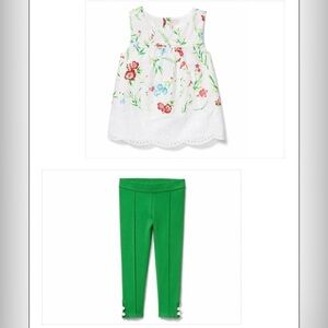 EYELET TRIM FLORAL TOP AND BUTTON CUFF PONTE PANTS